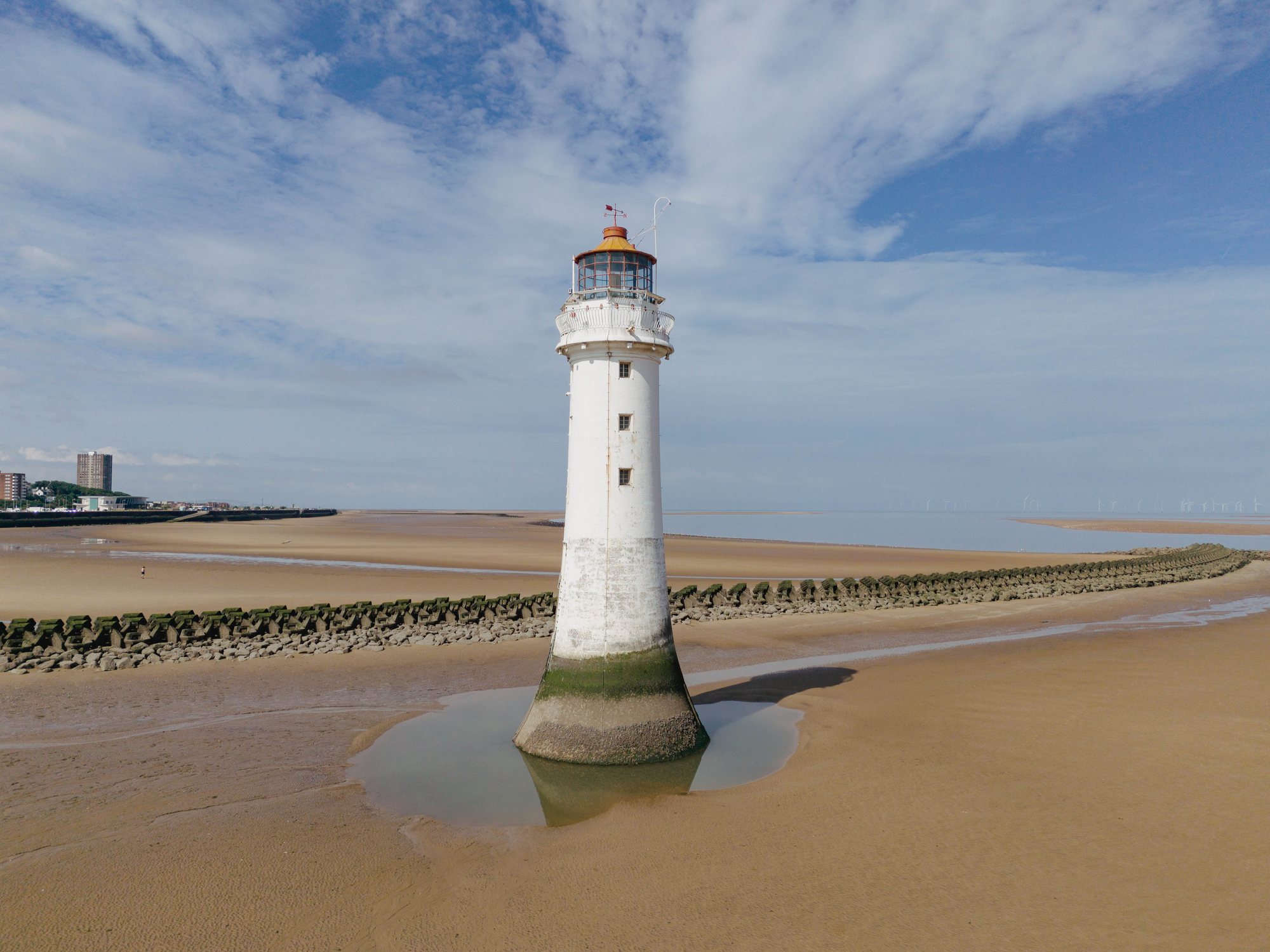 Perch Rock Lighthouse from above at low tide