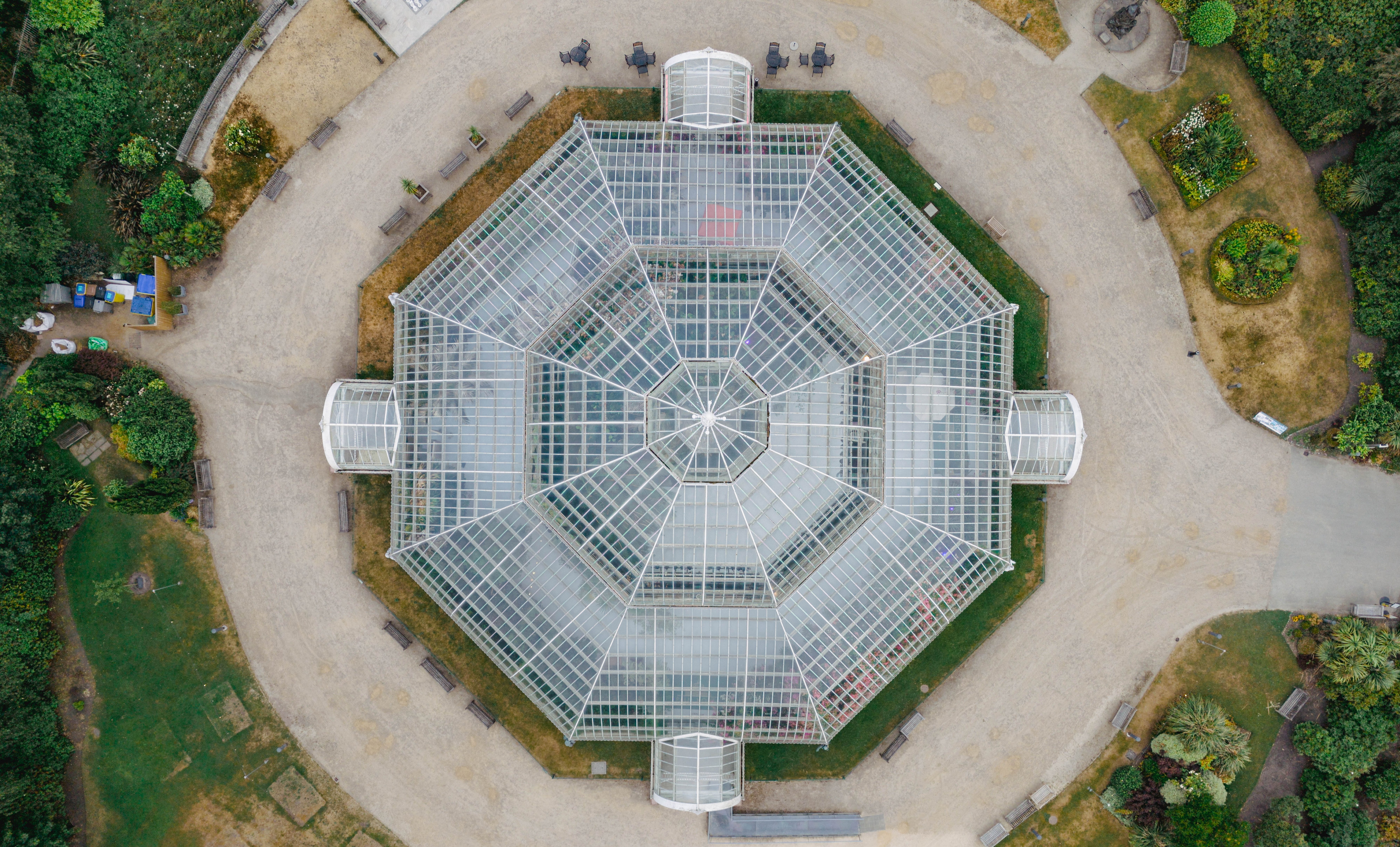 Aerial view of Sefton Park Palm House, Liverpool